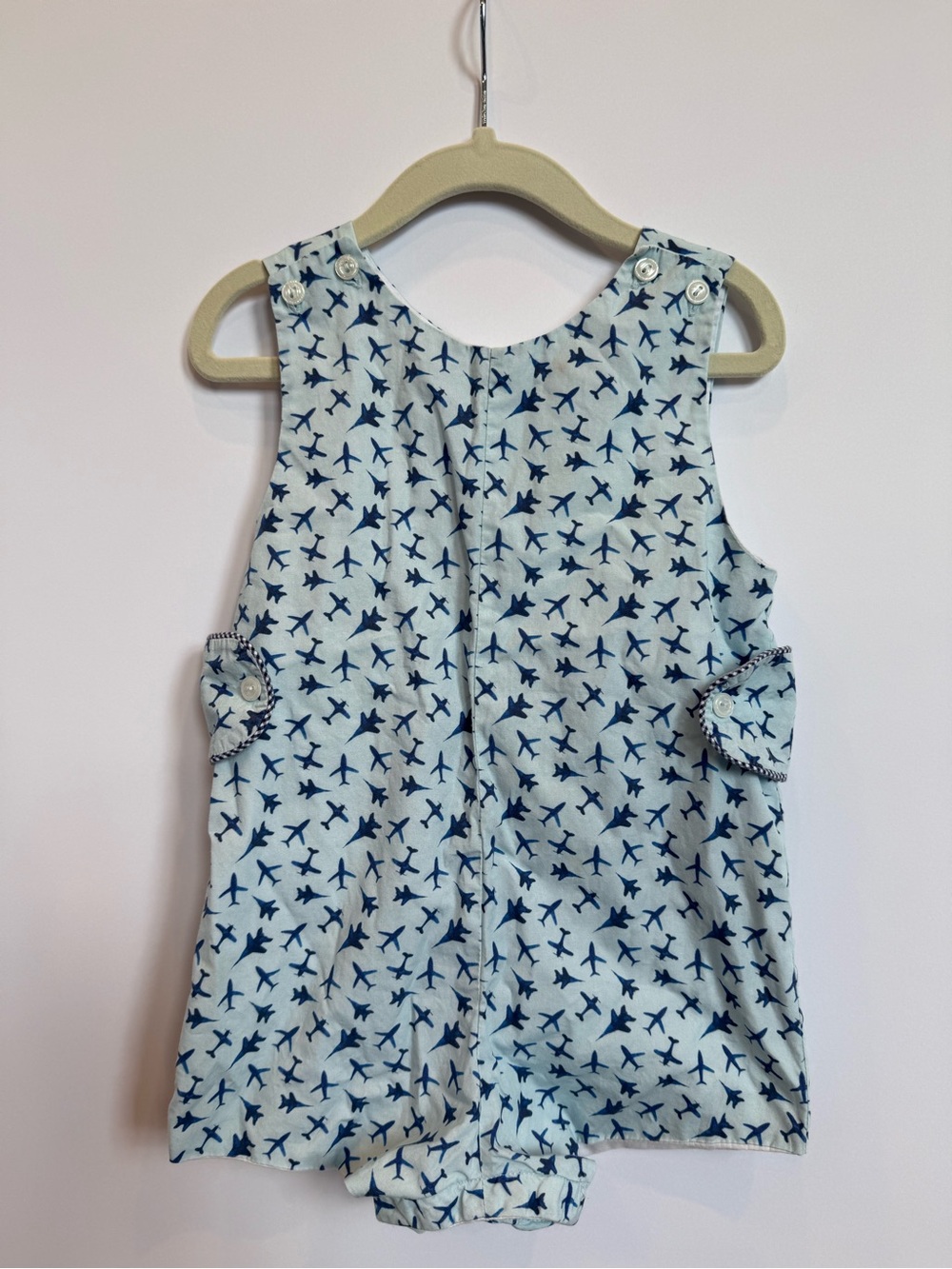 Boys Navy Airplane Print One-Piece Romper
